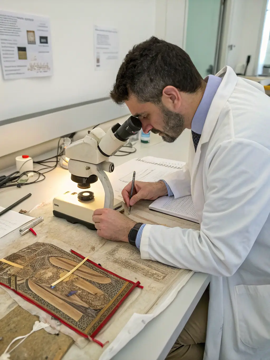 A detailed close-up shot of a historical artifact being carefully examined and preserved by an expert, emphasizing the meticulous care involved in artifact conservation.